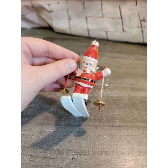 Wooden Santa Claus AS IS skiing vacation Xmas ornament decor - Picture 2 of 6